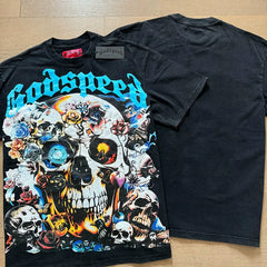 Godspeed Surreal Skull Collage Vintage Washed Black Graphic T-Shirt