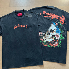 Godspeed Floral Skull Vintage Washed Black Graphic T-Shirt
