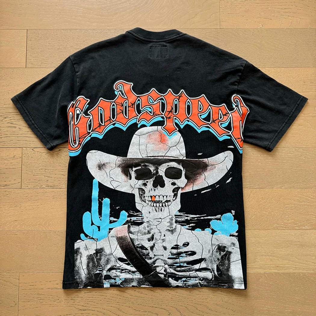 Godspeed "Desert Cowboy" Skull Vintage Washed Black Graphic T-Shirt