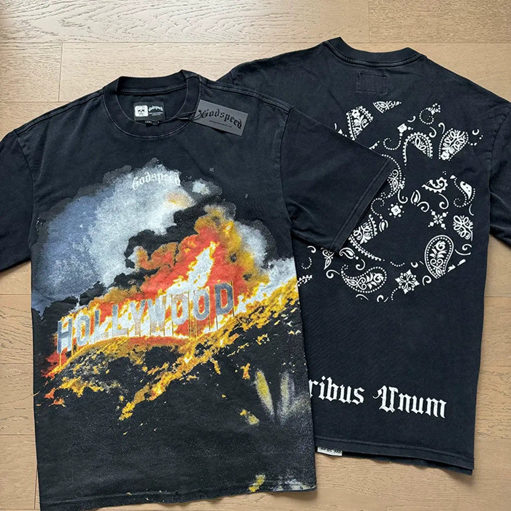 Godspeed "E Pluribus Unum" Hollywood Fire Vintage Washed Black Graphic T-Shirt