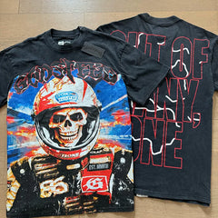 Godspeed "Out Of Many, One" F1 Racer Skeleton Vintage Washed Black Graphic T-Shirt