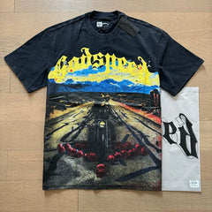 Godspeed "Open Road" Skeleton Rider Vintage Washed Black Graphic T-Shirt